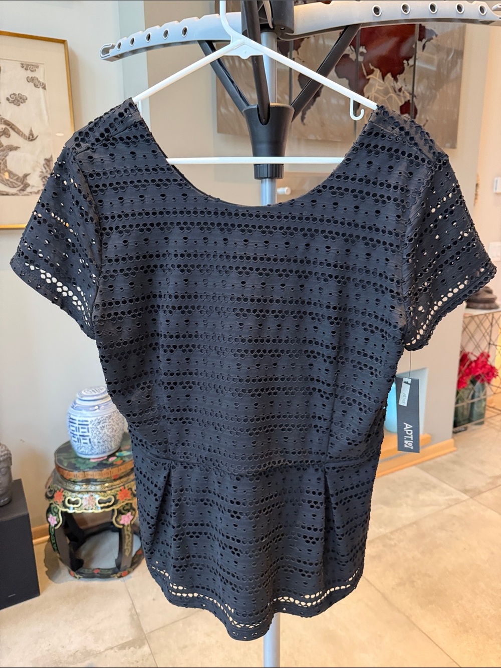 Apt 9 Black Eyelet Peplum Scoop Neck Top - Petite XL or fits regular L